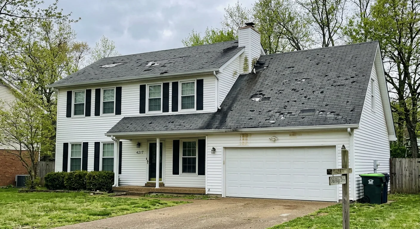 Before - storm damaged roof